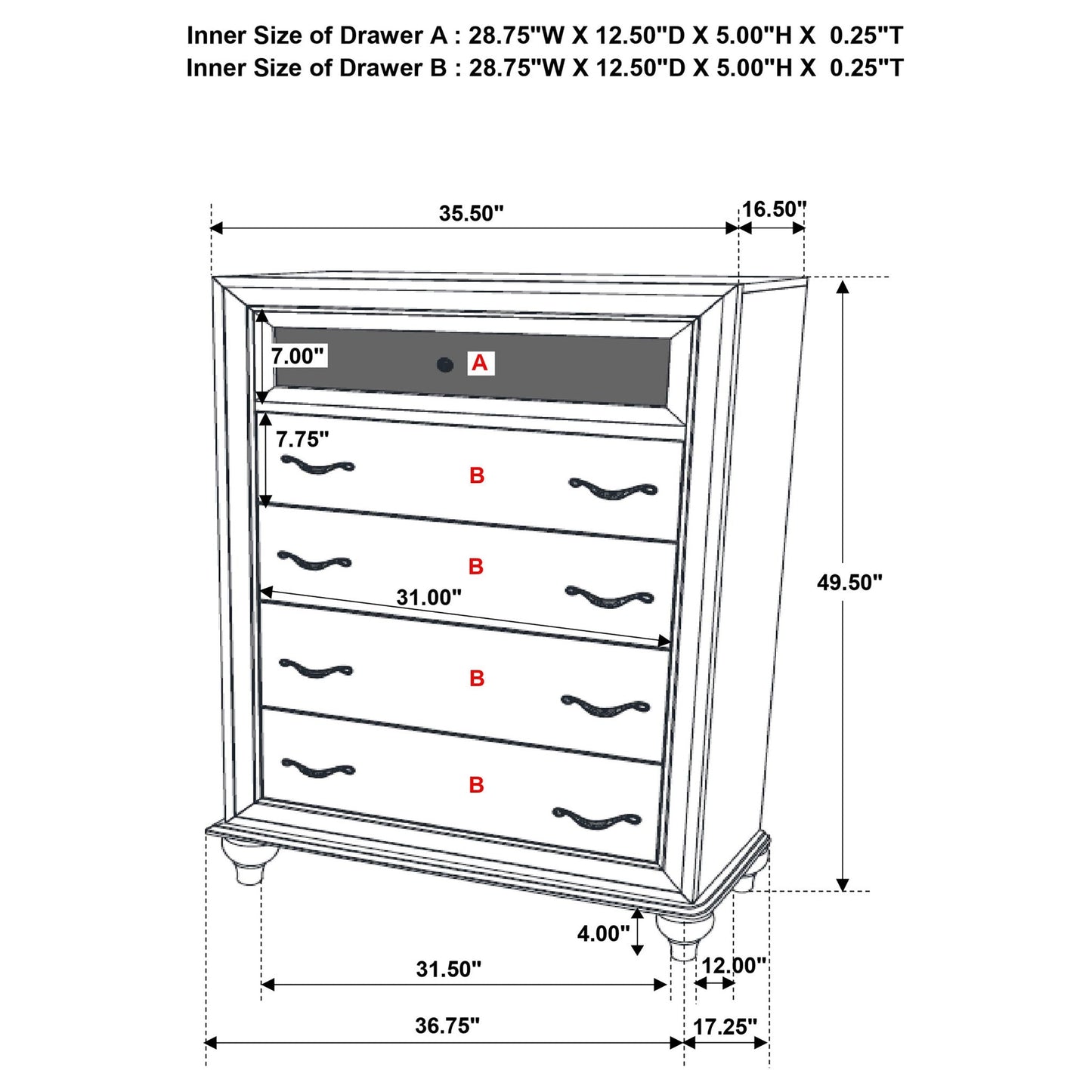 Randall - 5 Drawer Chest - White