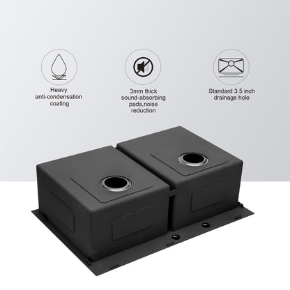 Double Bowl Drop In Kitchen Sink 33" X 22" With 16 Gauge Stainless Steel And 2 10" Deep Basins - Gunmetal Black