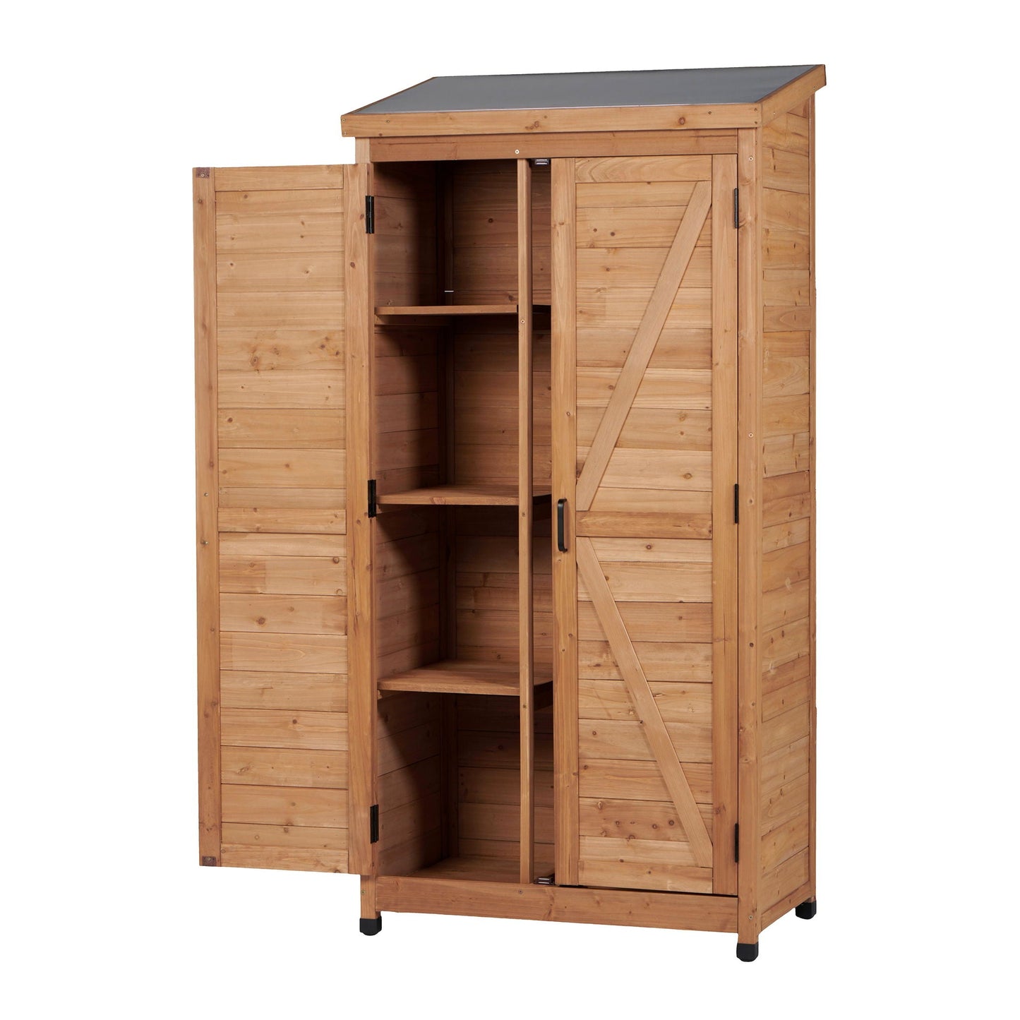 Outdoor Storage Shed With Vertical Tool Cabinet For Backyard