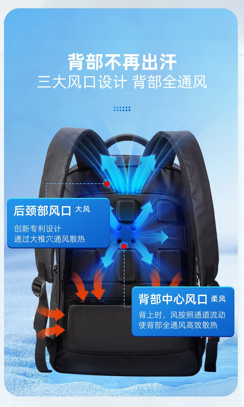 Black Technology Ice Cooling Backpack With USB Powerful Airflow Circulation For 18L Large Capacity Travel Commute Business Trip Men's Essential Breathable Mesh Anti-Sweat Multi-Compartment Storage