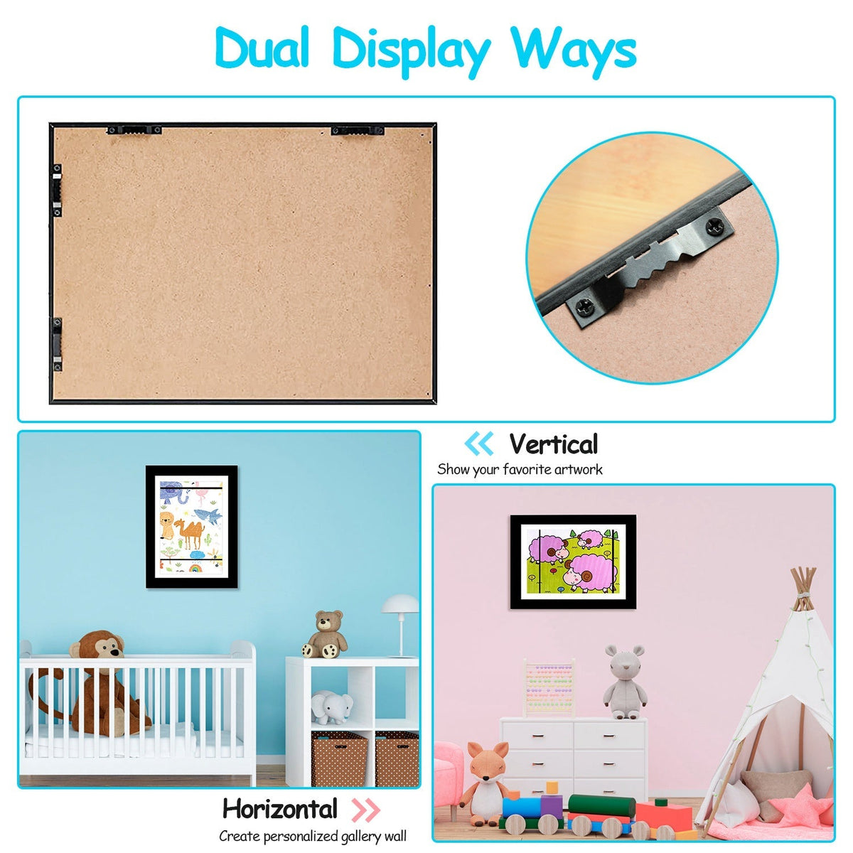 12.99x9.52in Kids Art Frame Front Opening Wooden Frame Artwork Display Storage Frame A4 Picture Frame Wall Display for Photo Art Projects Picture Chil
