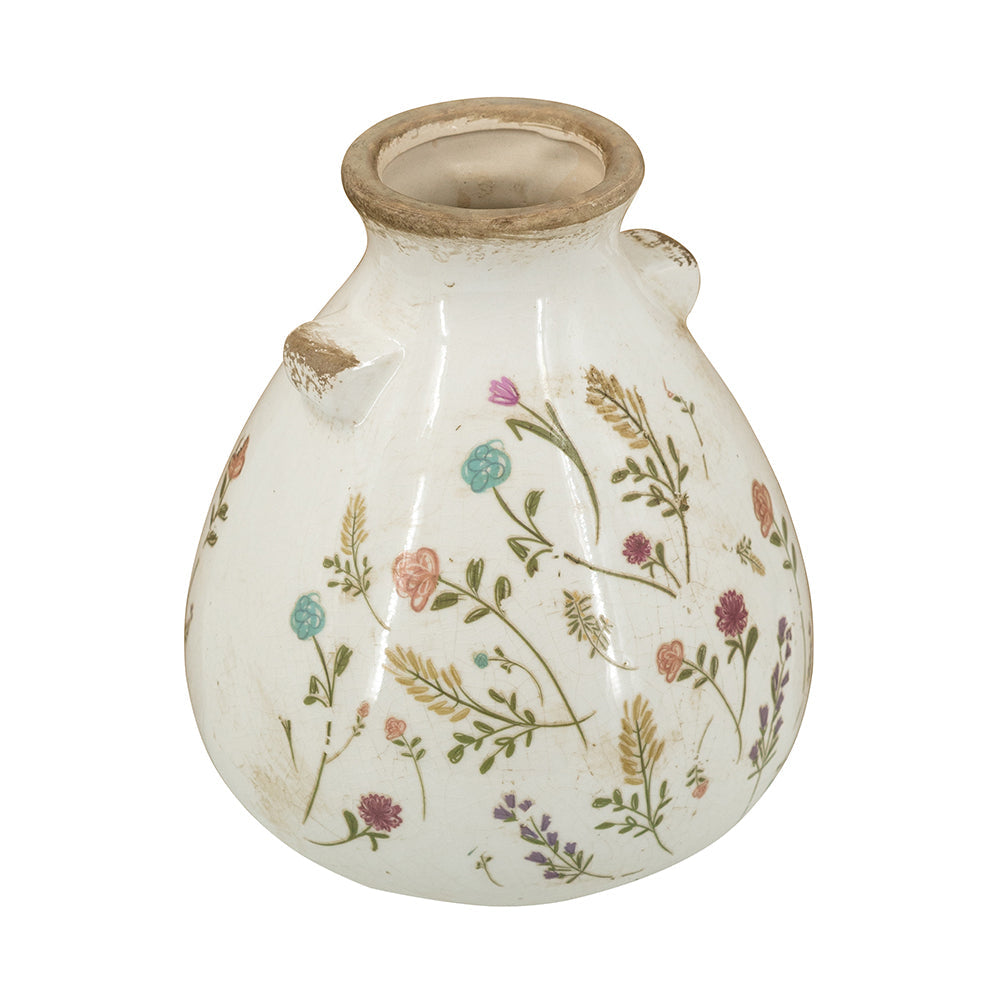 6.7x6.7x7.7' Round Ceramic Accent Vase with Multi-Colored Floral Motifs