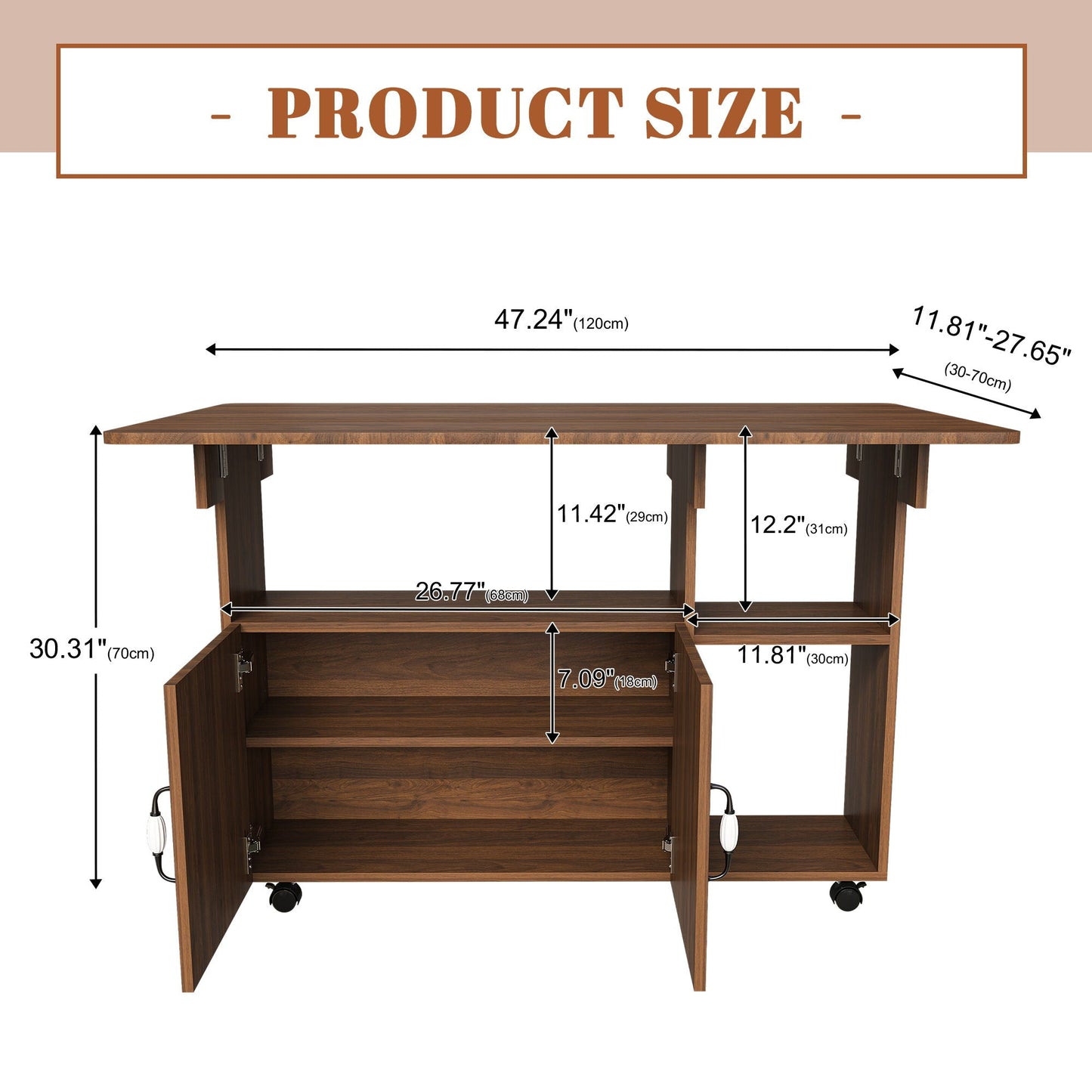Multi Functional Folding Table With Storage Shelves And Wheels