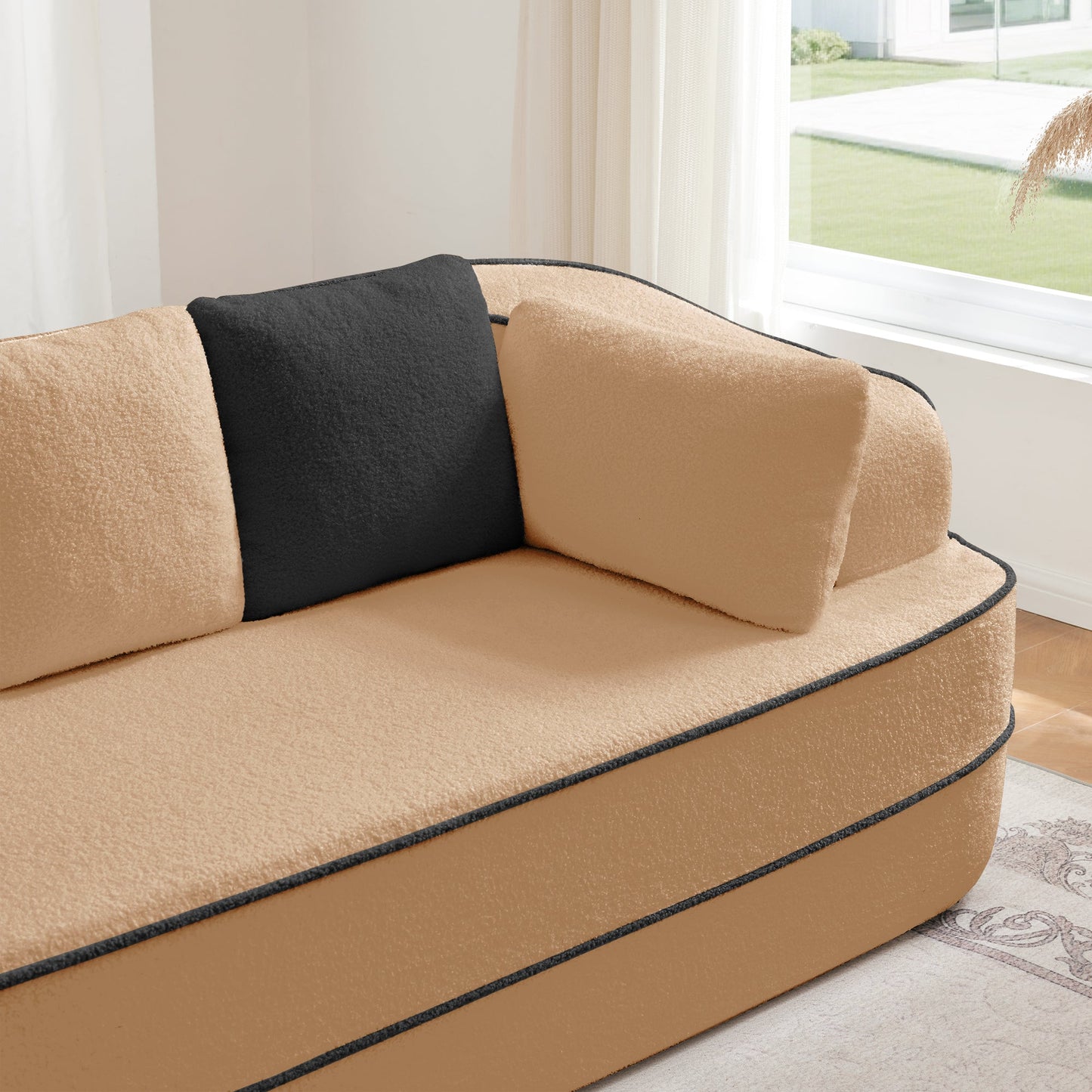 Elysees Right Chaise Sofa W/Pillows Teddy Fabric -Camel