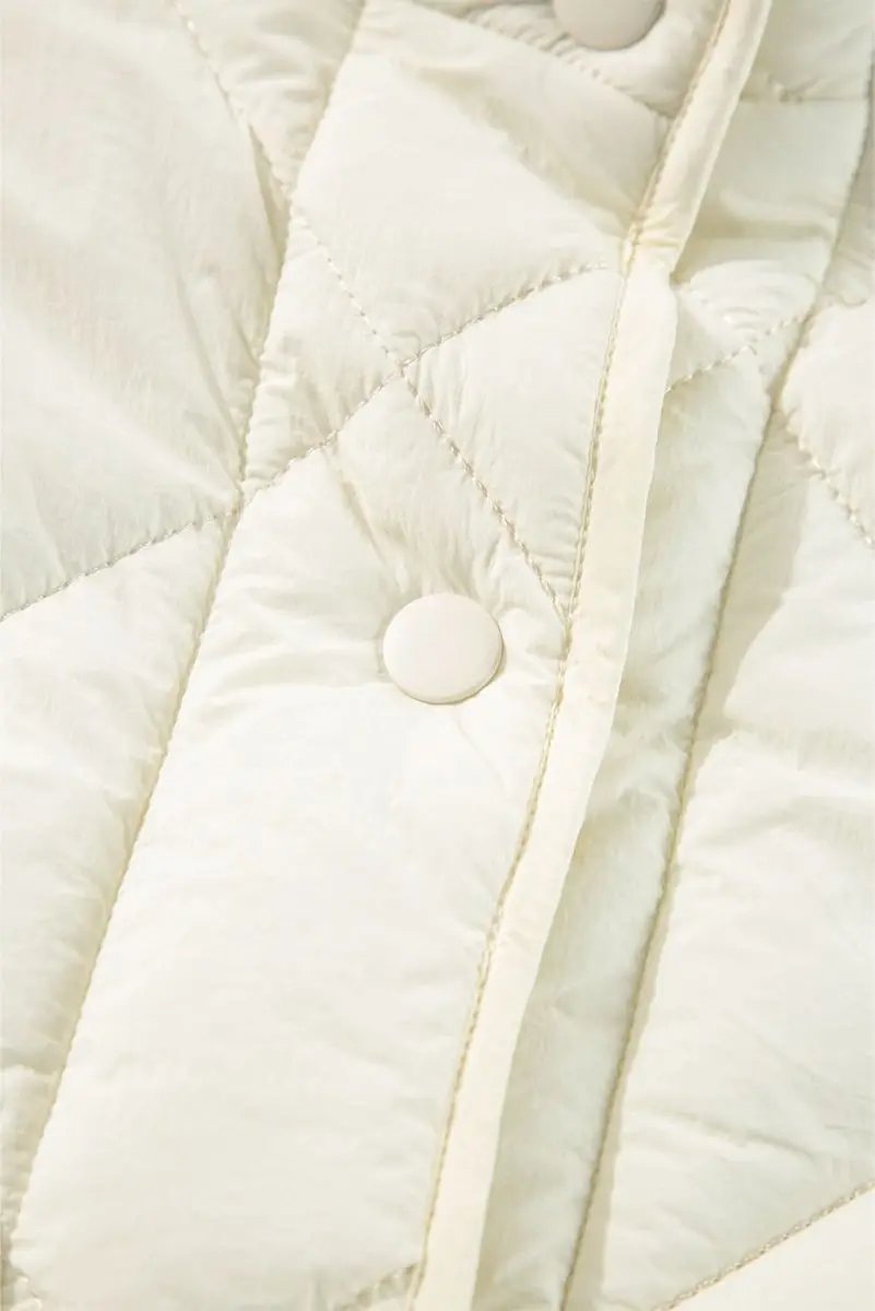Shirts Love Salve Beige Quilted Vest Women's Daily Casual Coat: High Neck, Button Up