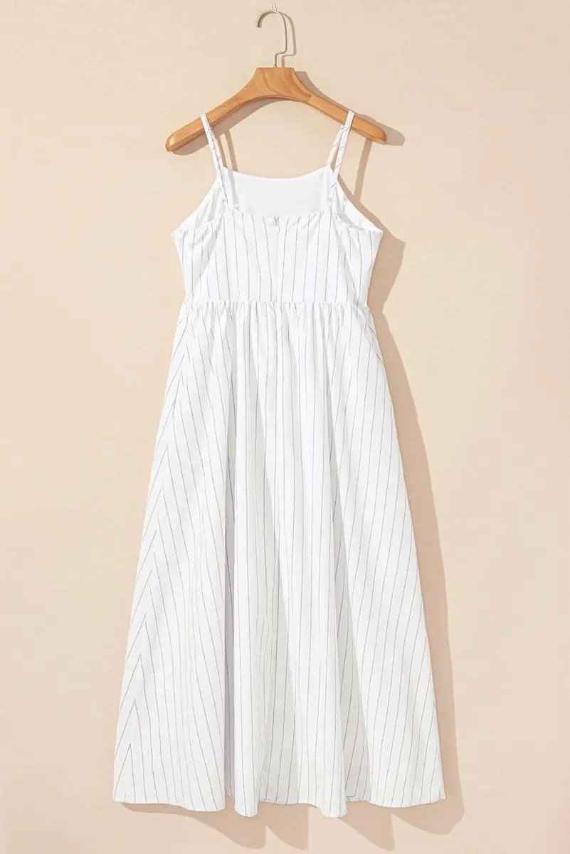 Dresses Love Salve Beige Striped Maxi Dress Women's Vacation A-Line Dress w/ Pockets