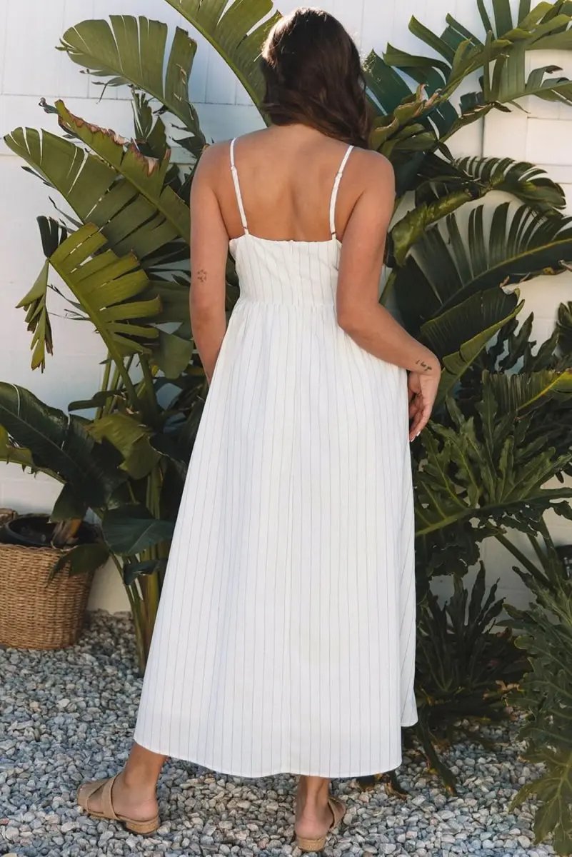 Dresses Love Salve Beige Striped Maxi Dress Women's Vacation A-Line Dress w/ Pockets