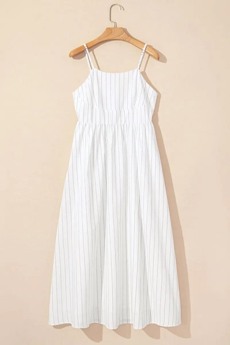 Dresses Love Salve Beige Striped Maxi Dress Women's Vacation A-Line Dress w/ Pockets