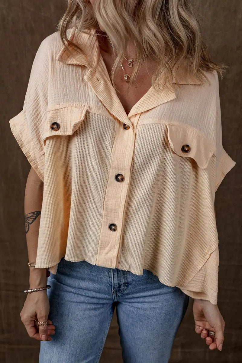 Women's Tops Women's Top - Batwing Sleeve Waffle Knit - Casual Summer Shirt