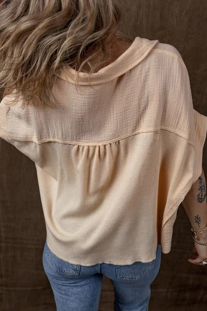 Women's Tops Women's Top - Batwing Sleeve Waffle Knit - Casual Summer Shirt