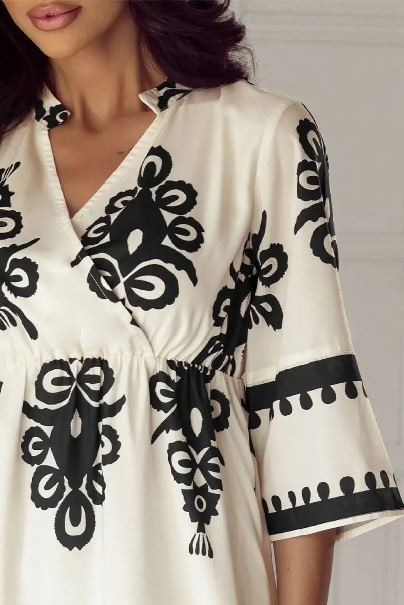 Dresses Love Salve Beige Geometric Midi Dress Women's Vacation Bohemian Style Lightweight