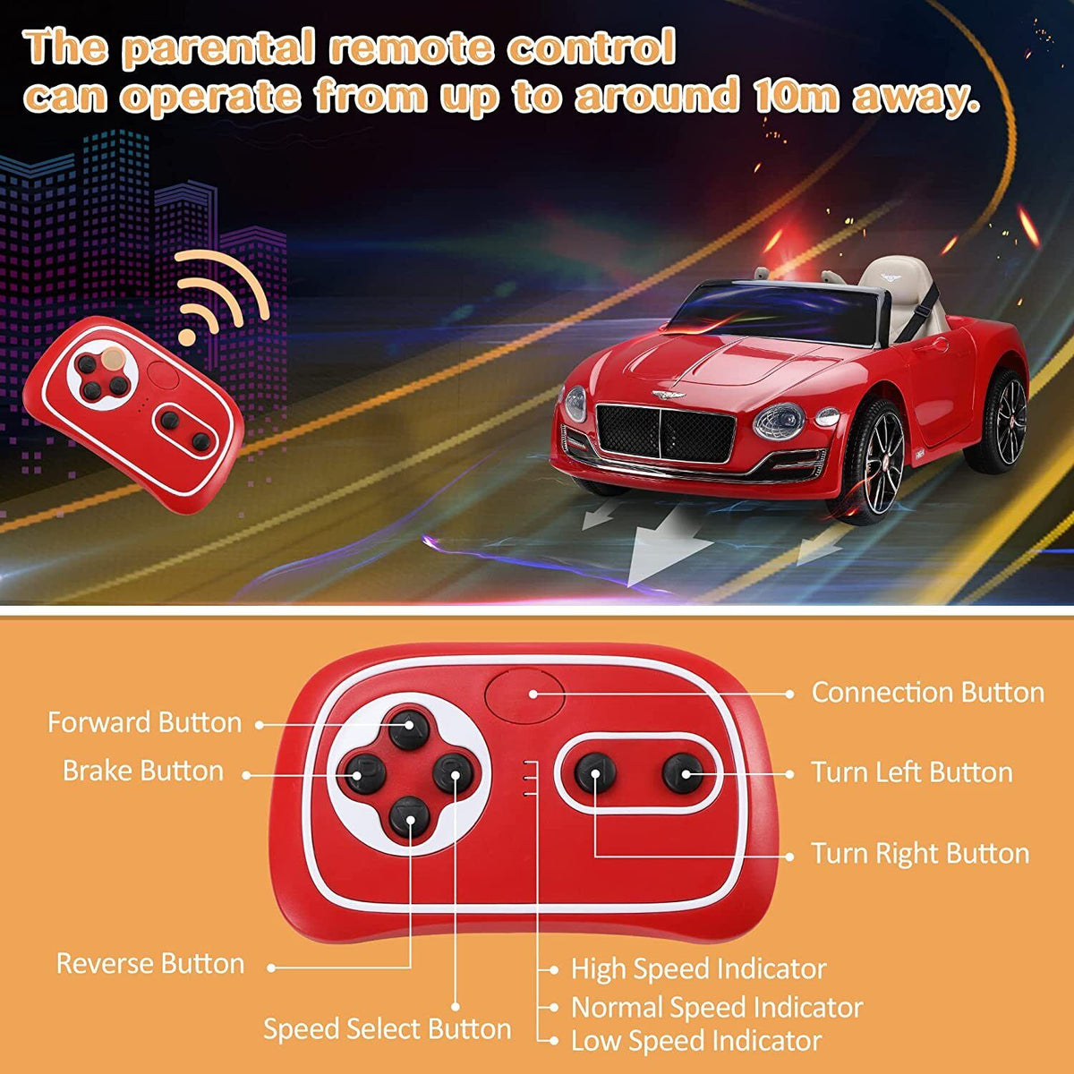 12V Bentley Kids Electric Ride On Toy Cars with Remote Control - 3 Speed Options