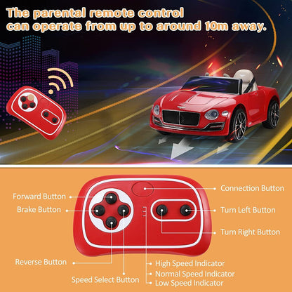 12V Bentley Kids Electric Ride On Toy Cars with Remote Control - 3 Speed Options