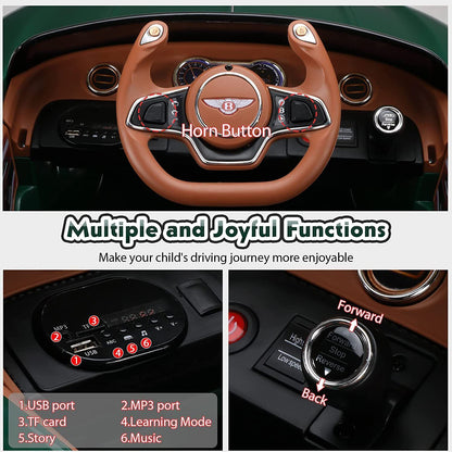 12V Kids Electric Ride on Car with Remote Control and LED Lights - Bentley Style Toy Gift