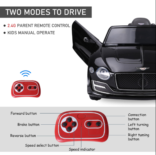 12V Electric Ride-on Car for Kids with Remote Control - Bentley Style Design