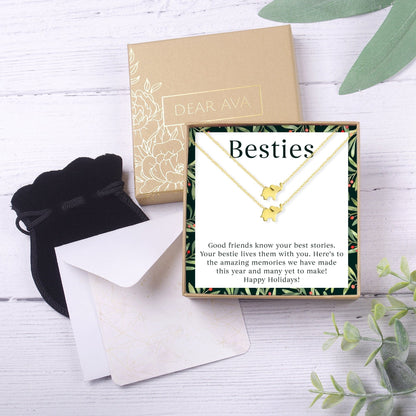 Besties Christmas Elephant Necklace Set