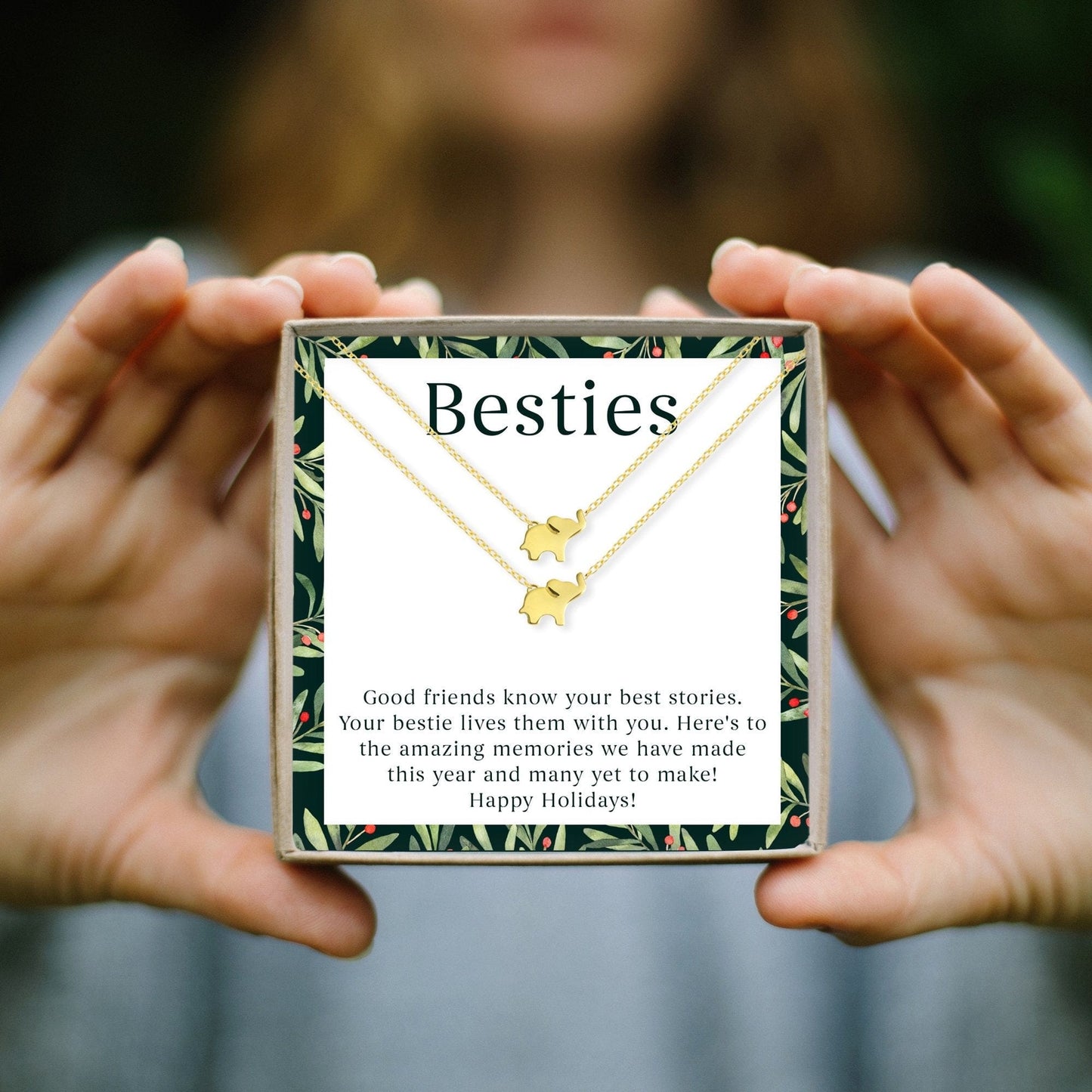 Besties Christmas Elephant Necklace Set
