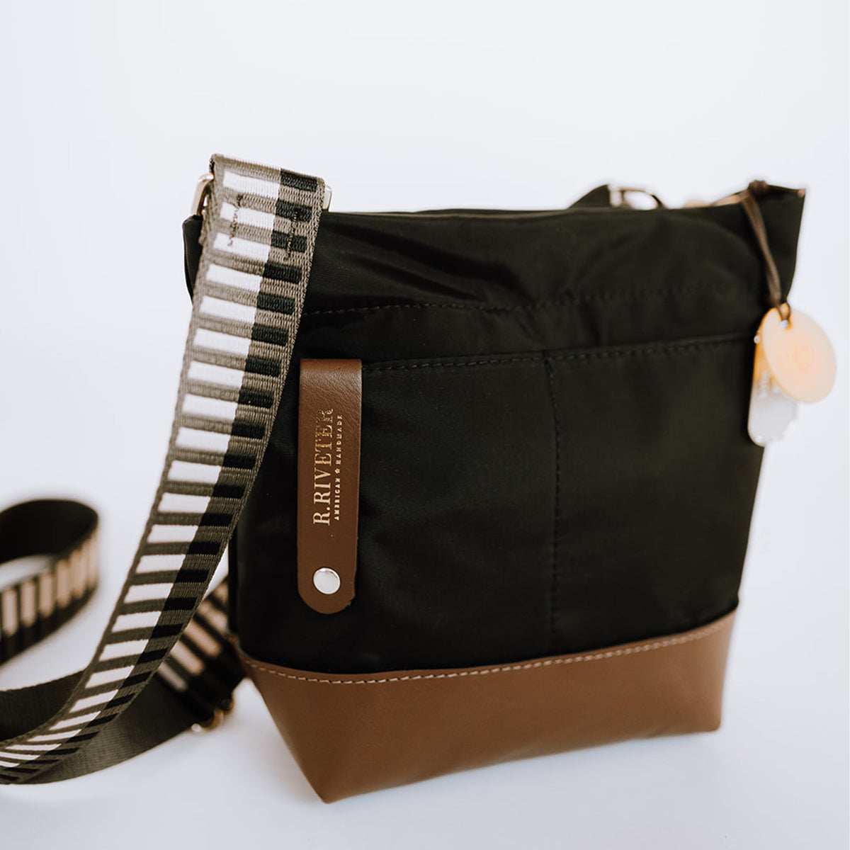 Betsy Bucket Bag | Black Nylon + Brown Leather