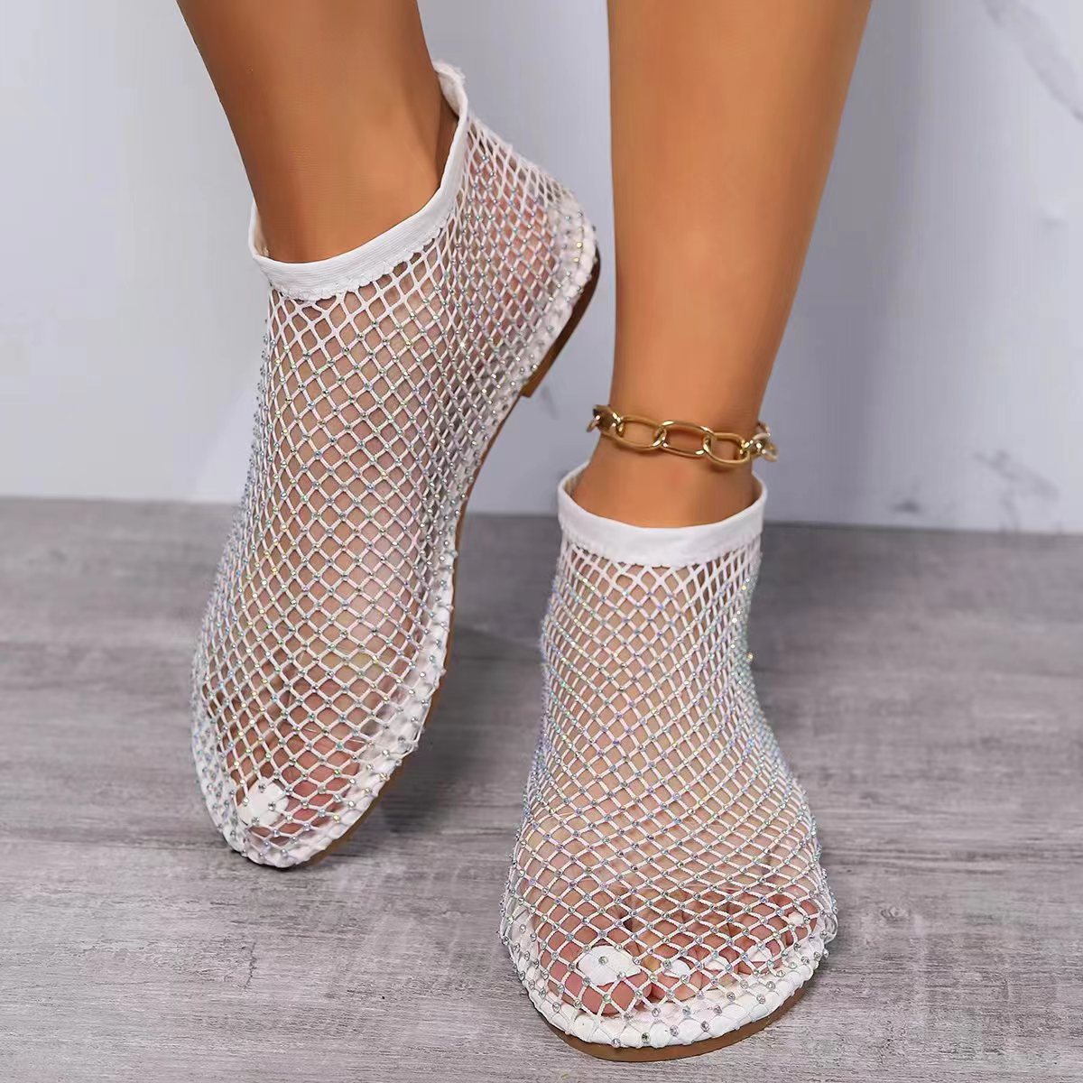 Round-toe Sandals Hollowed-out Design Rhinestone-embellished Ankle Boots Popular Online