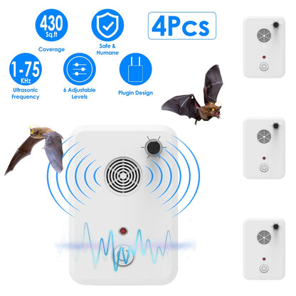4Pack Plug In Ultrasonic Bat Repellent Indoor Bird Mouse Deterrent Device with 6 Adjustable Levels for Attic Garage Kitchen Warehouse