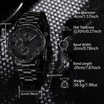 Three-Eye Digital Mens Watch Bracelet And Necklace Set