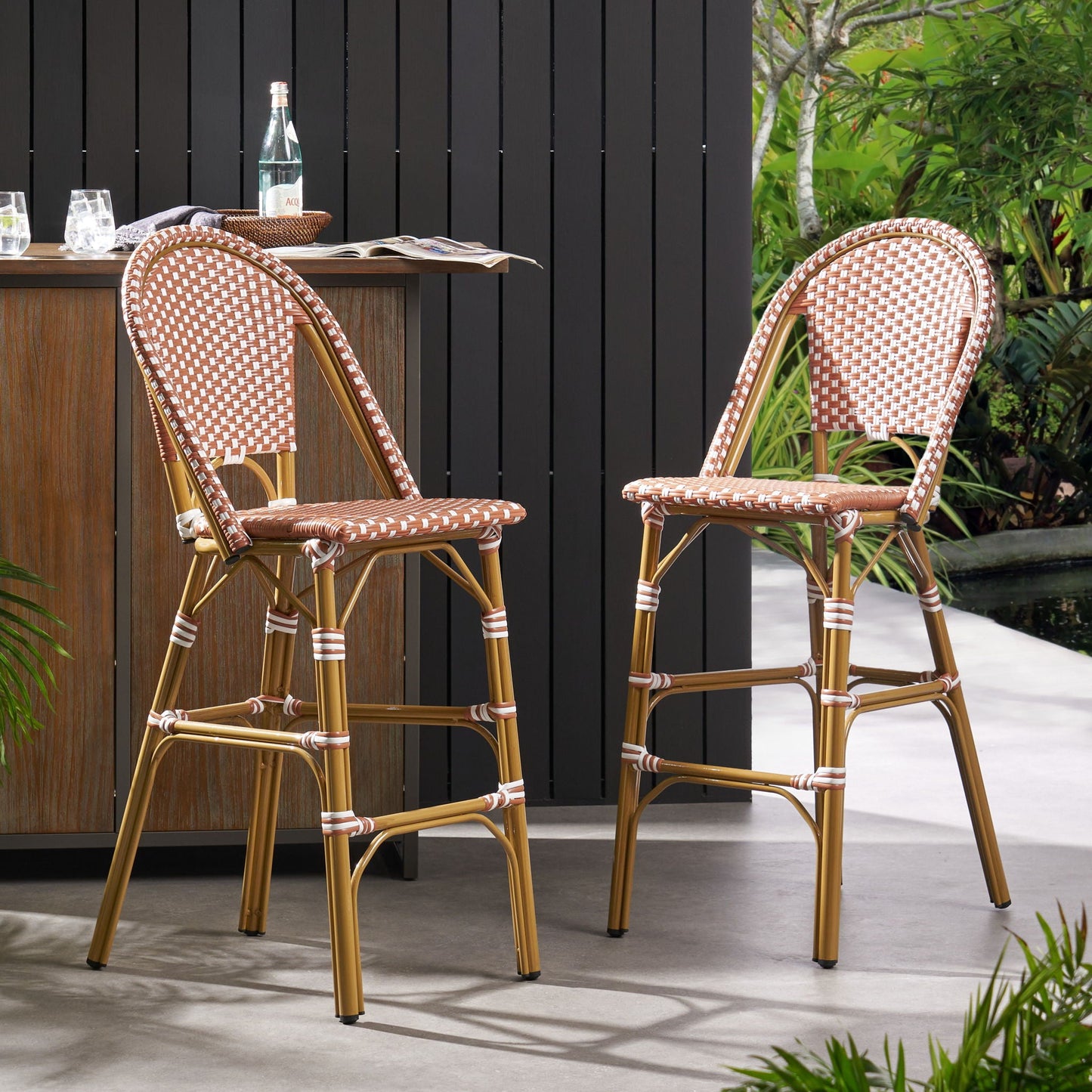 Outdoor PE Rattan French Barstool Set