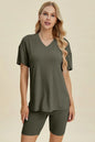 Plus Size Ribbed V-Neck Top & Shorts Set
