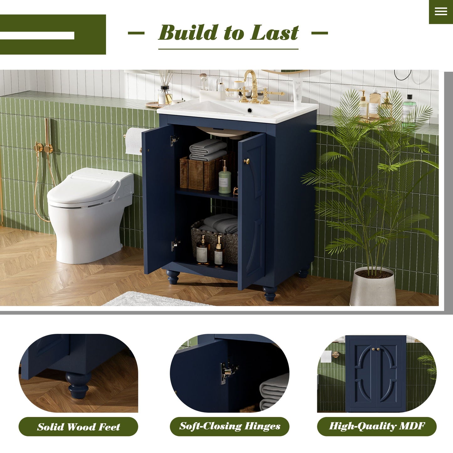 Bathroom Vanity With Ornate Elliptical Motif, Soft Close Hinges