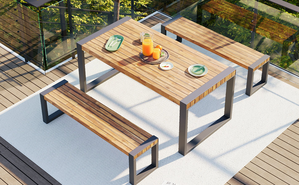 GO 3-Pieces Outdoor Dining Table With 2 Benches