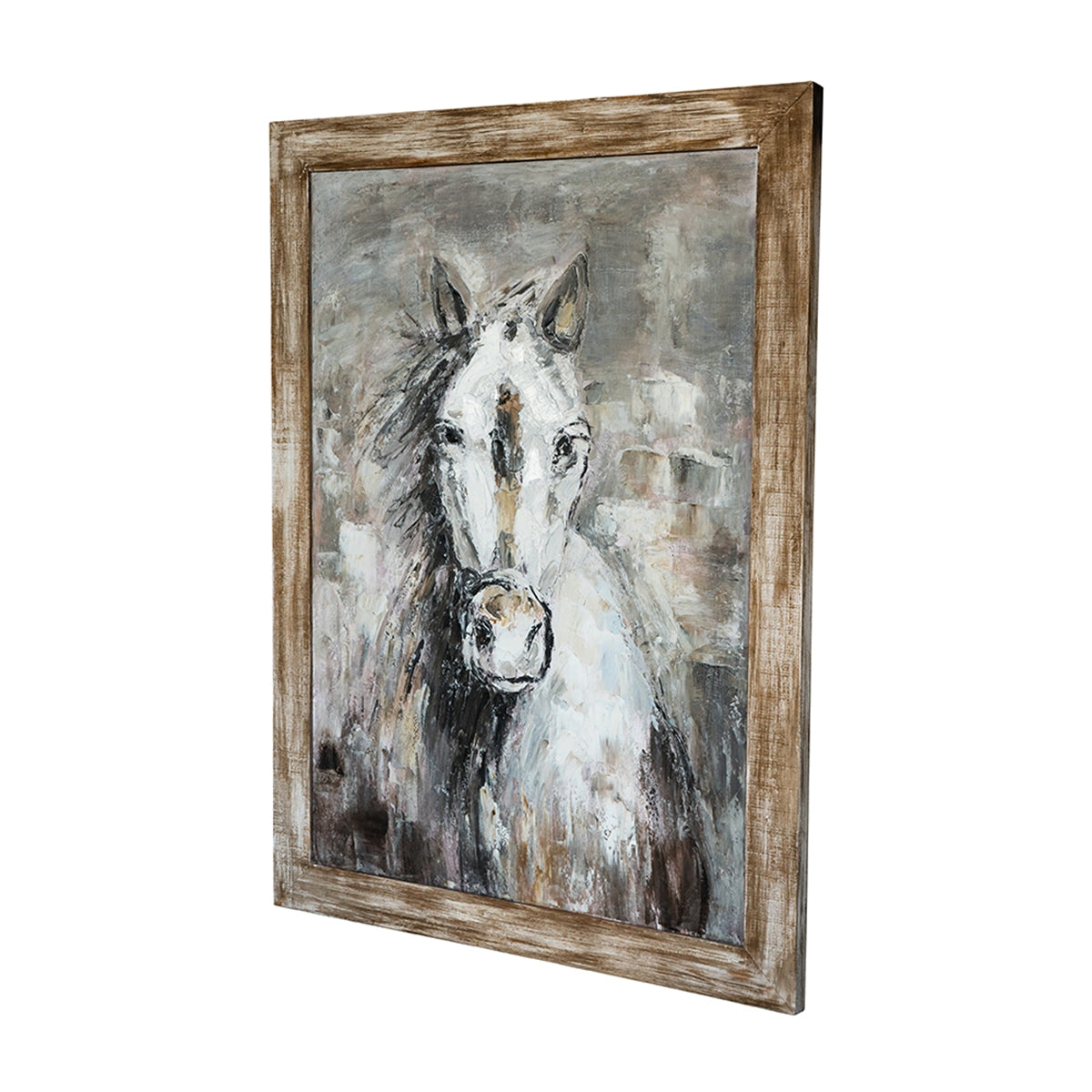 35.4x47.2x1.2" Hand-Painted White Horse Artwork