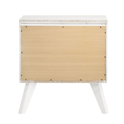 Nightstand With Angled Legs, Round Knobs, Wave Texture, 2 Drawer Bedside Table - White