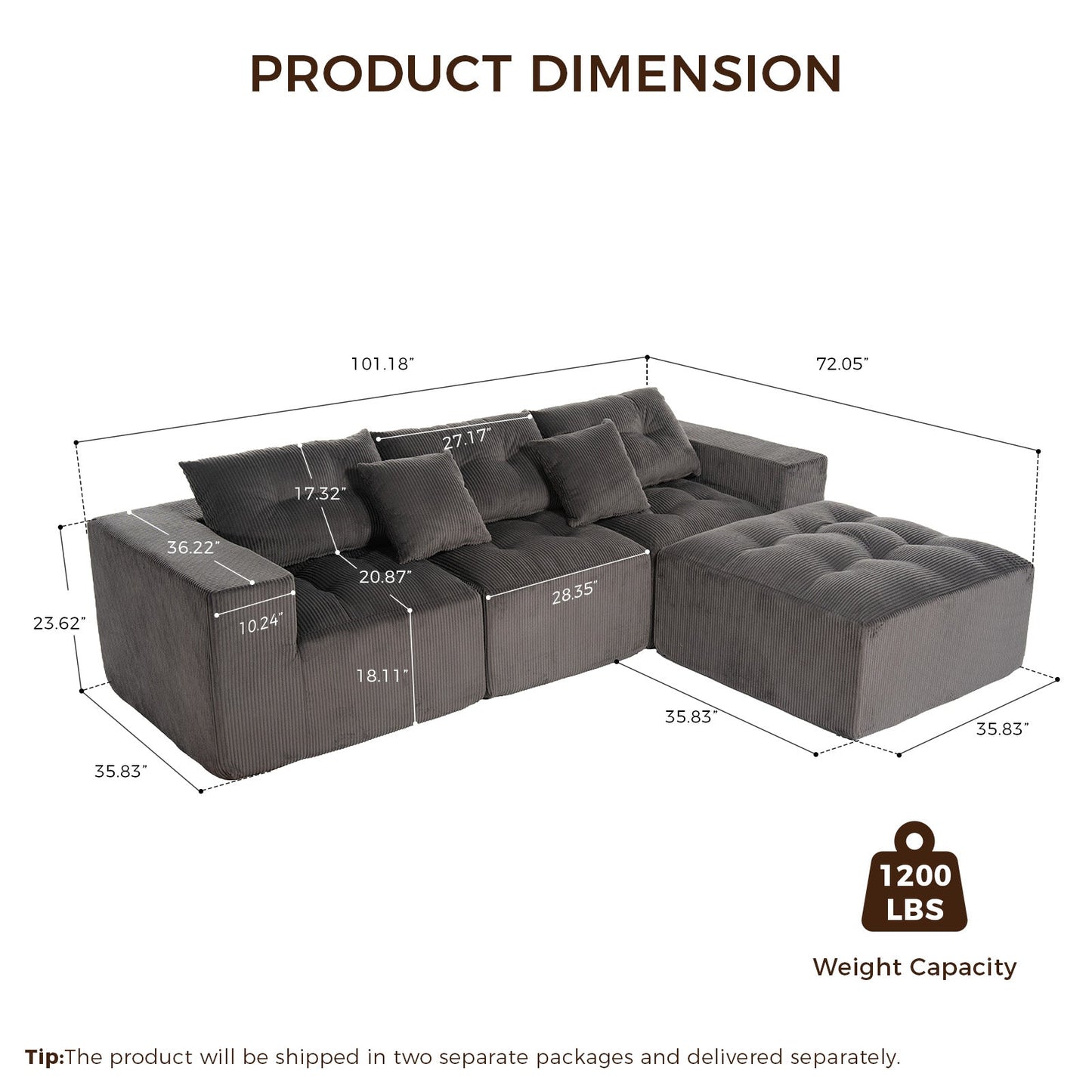 101" L-Shaped Modular Compression Sofa