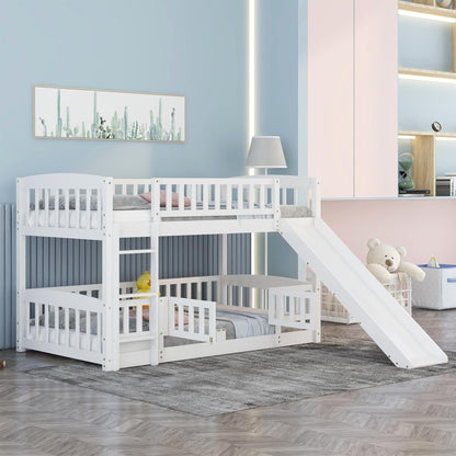 Low Bunk Bed With Slide, Fence And Ladder