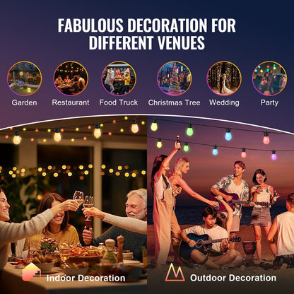 RGB Outdoor String Lights with App Control, 50FT - Multi-Color