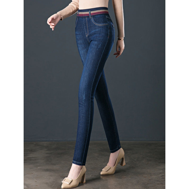 Elastic Waist Autumn And Winter Plus Velvet Padded Jeans