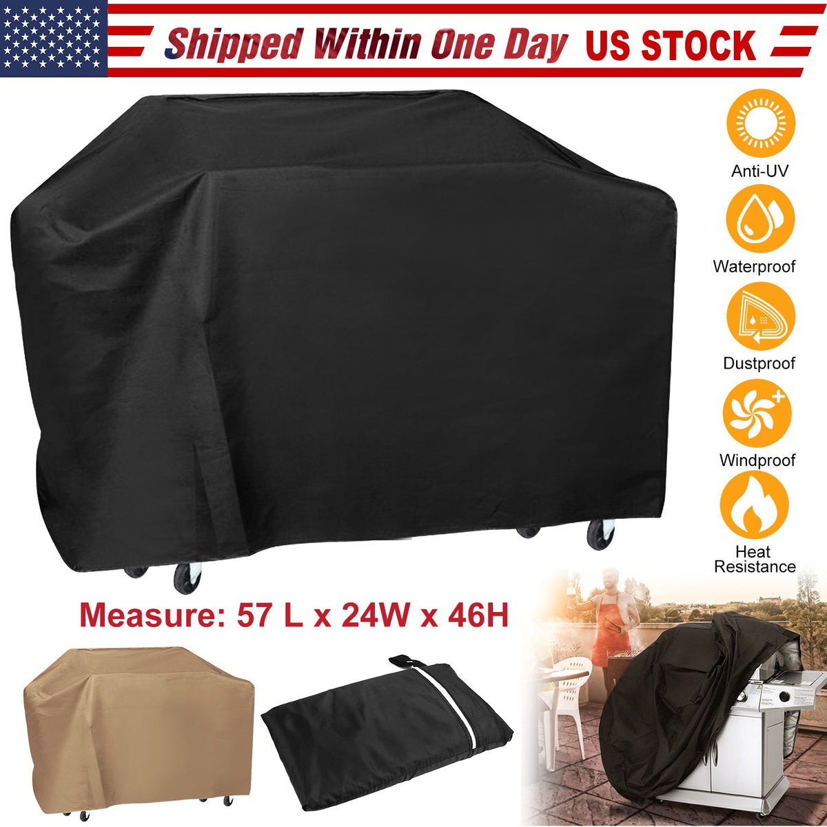 57-Inch BBQ Grill Cover - Weather Resistant Outdoor Protection