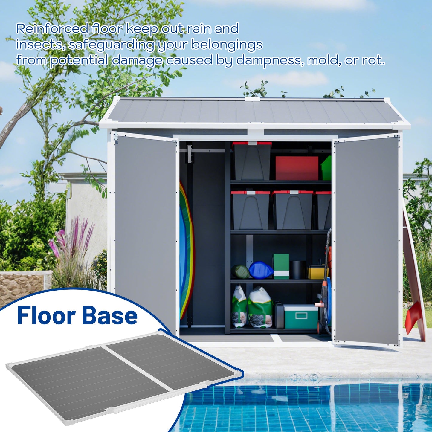Plastic Utility Shed 8x6 ft with Floor – Lockable Storage Shed