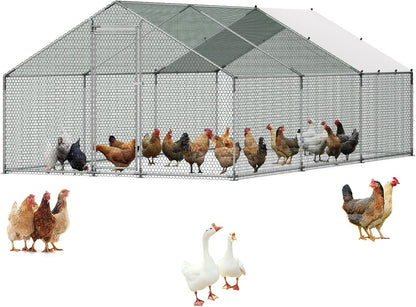 VEVOR Large Metal Chicken Coop, Walk-in Poultry Cage With Waterproof Cover, Outdoor Hen House For Chicken Duck Rabbit Farm