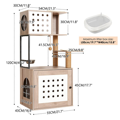 Cat Tree with Litter Box Enclosure and Large Hammock