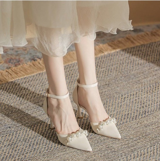 Chuyu Season 2026 Spring & Summer New Pointed Toe Flats & High Heels, Versatile Stiletto Heel Closed Toe Sandals With Metal Belt Buckle For Women