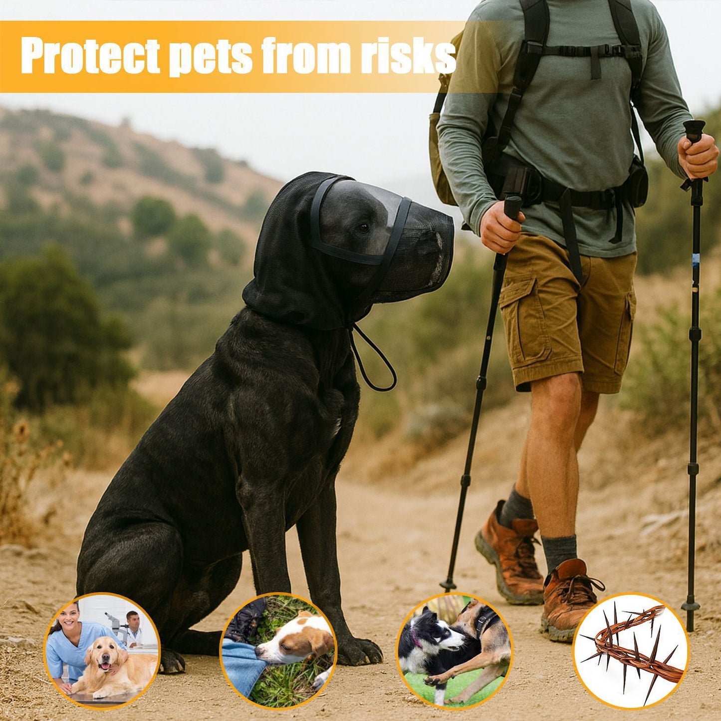 Dog Protective Mask Dog Mesh Muzzle Hood Mosquito And Insect-Proof Head Cover Breathable Anti Bite Anti Licking Mask