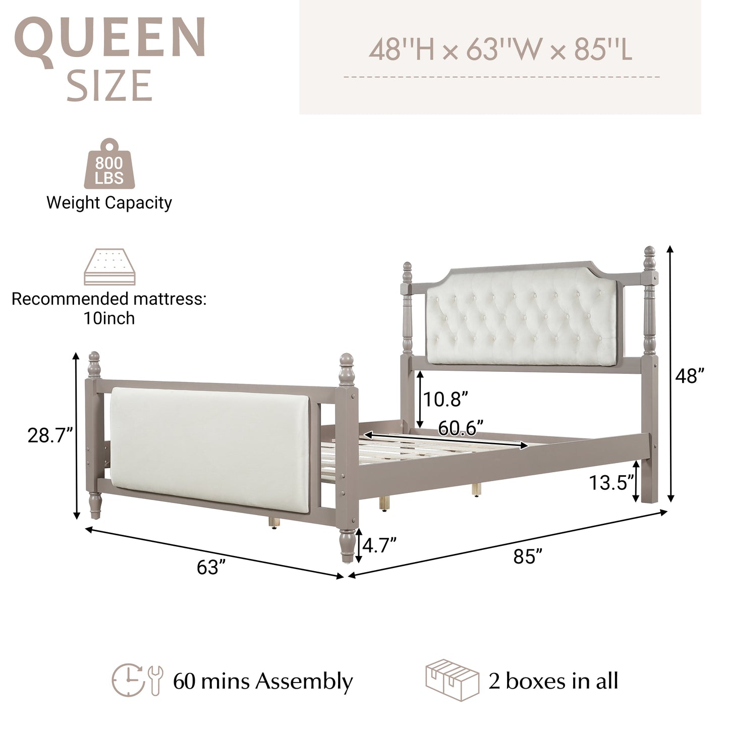Queen Size Upholstered Platform Bed with Button Tufted Headboard