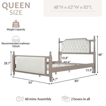 Queen Size Upholstered Platform Bed with Button Tufted Headboard