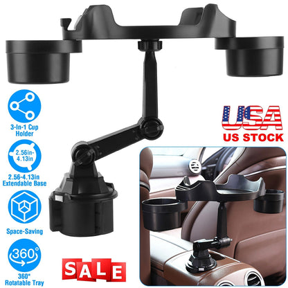 Car Cup Holder Expander 360¡ Rotating Car Tray Bottle Holder Adapter Multifunctional Water Cup Mount Stand with Phone Slot