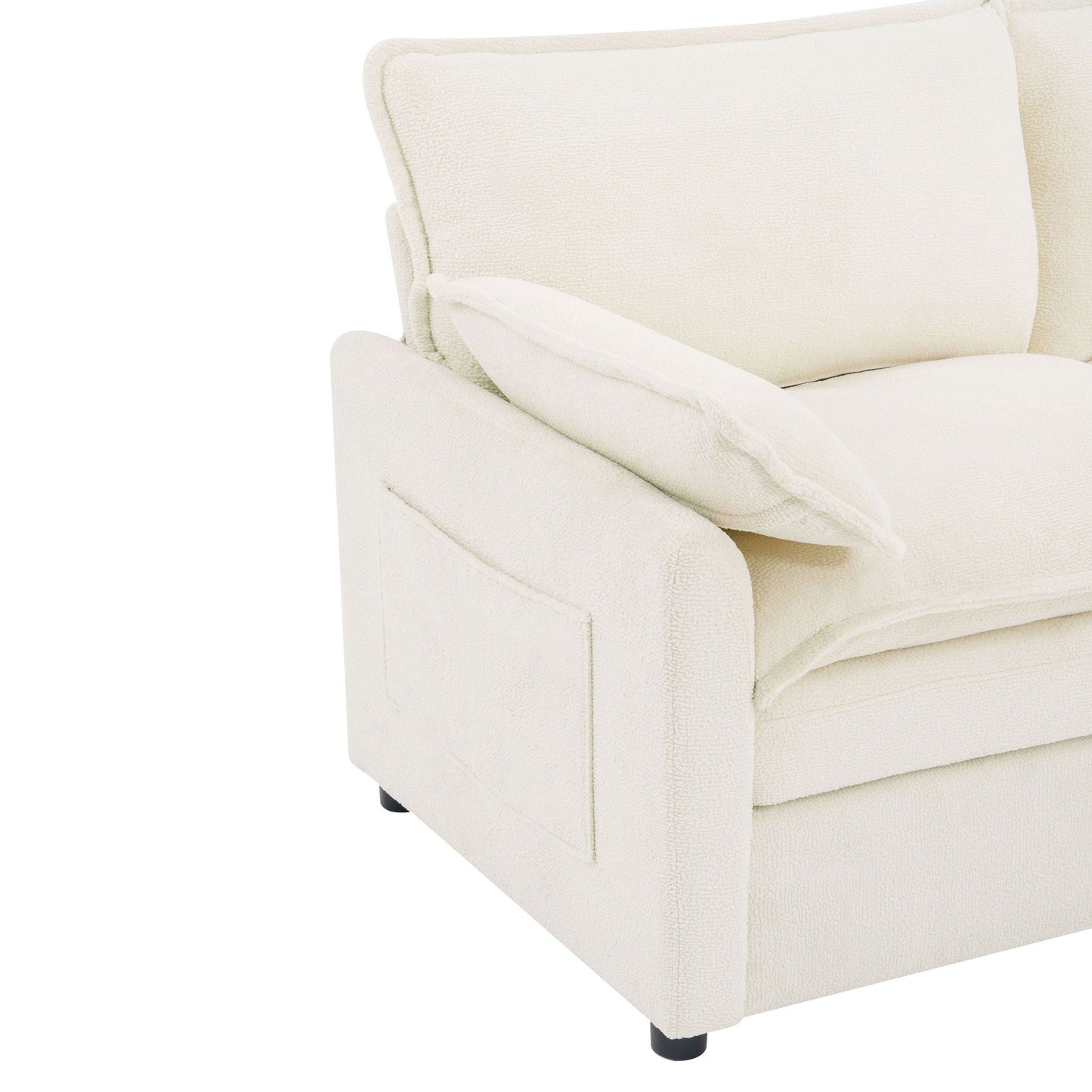 Modern Sofa Set With Double Layer Cushion And Side Storage Pockets