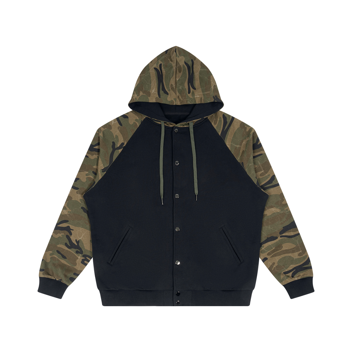 Streetwear Unisex Camo-Splice Raglan Zip Hoodie
