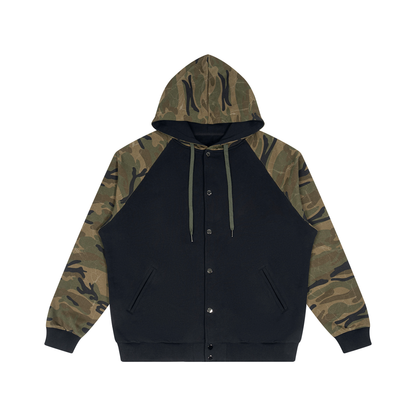 Streetwear Unisex Camo-Splice Raglan Zip Hoodie