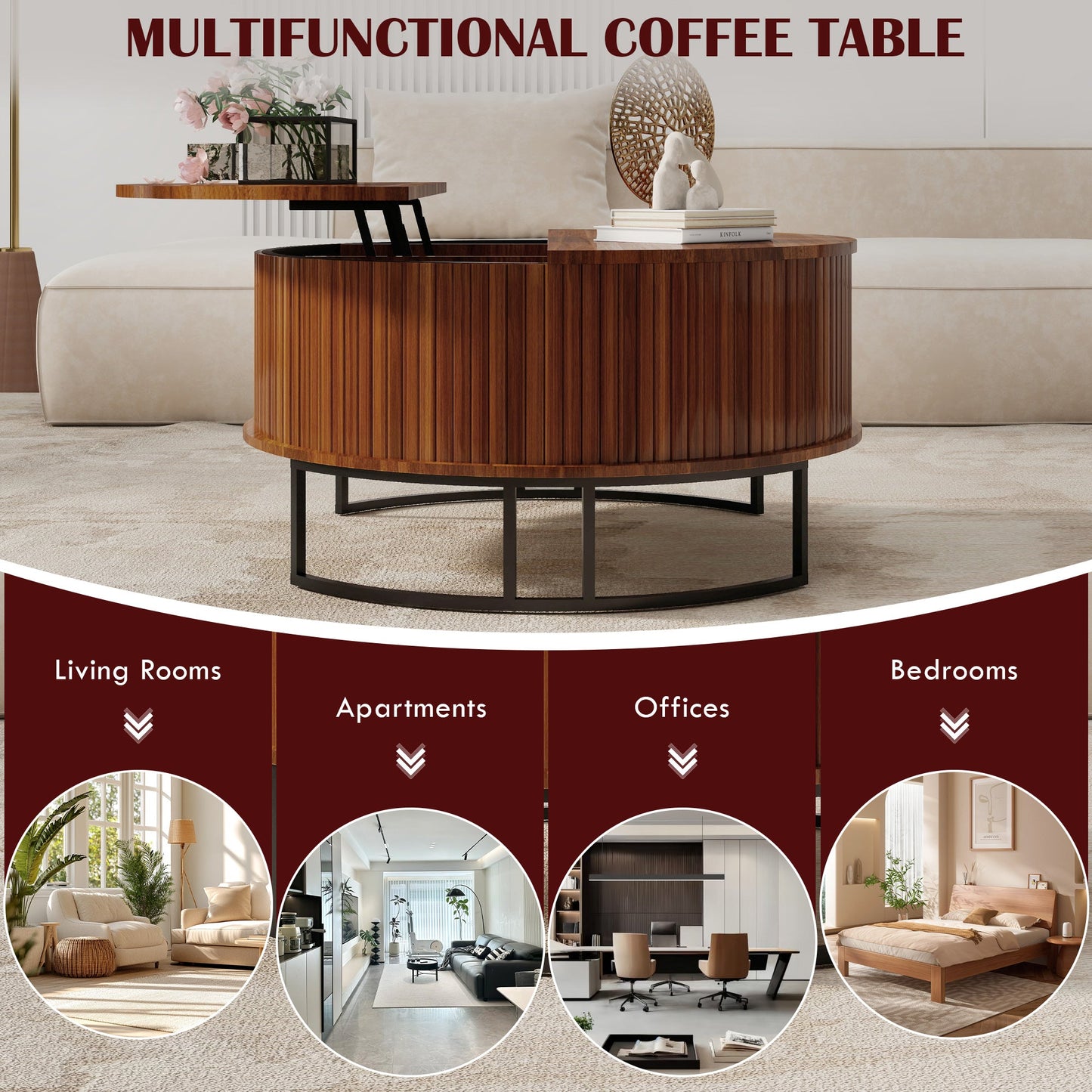 31.5" Round Coffee Table with Storage