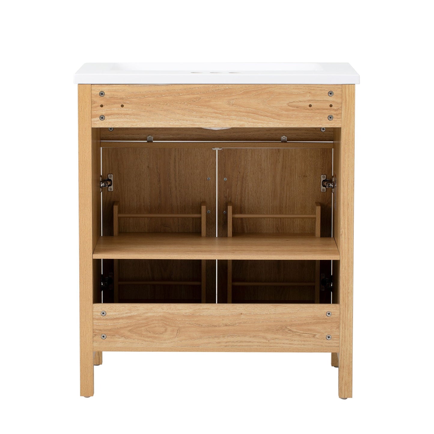 Bathroom Vanity With Sink, Adjustable Shelf & Door Organizers - Walnut
