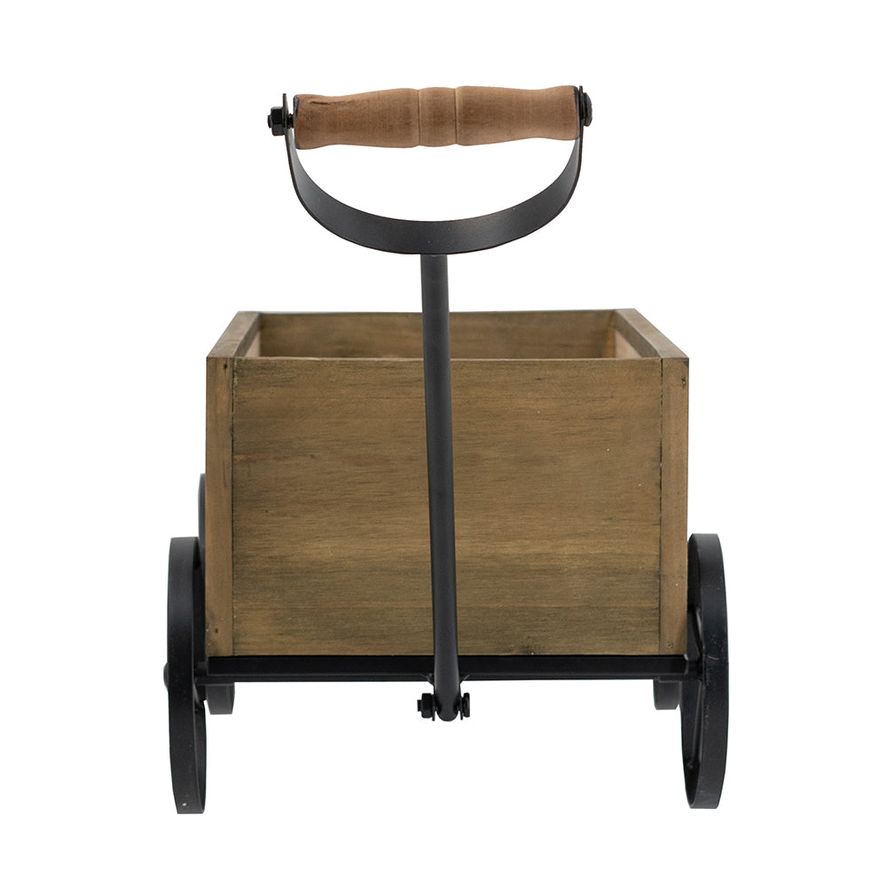 16.5x9.5x8" Rustic Wooden Wagon Planter with Flower Market Sign